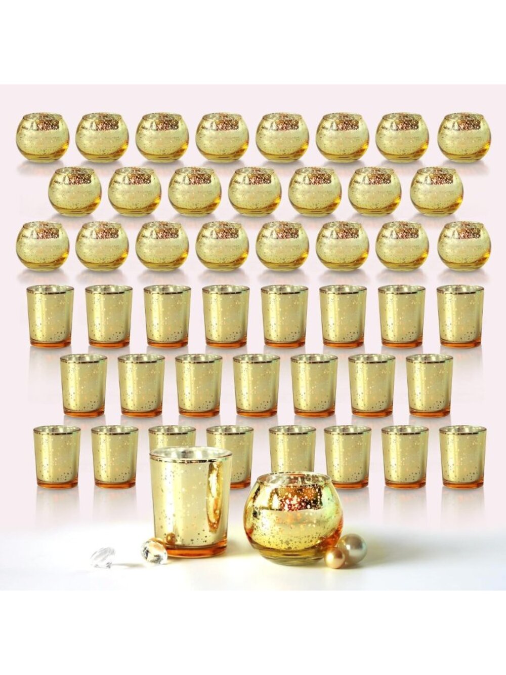 48pcs Gold Mercury Glass Votive Candle Holders for Weddings, Parties & Home